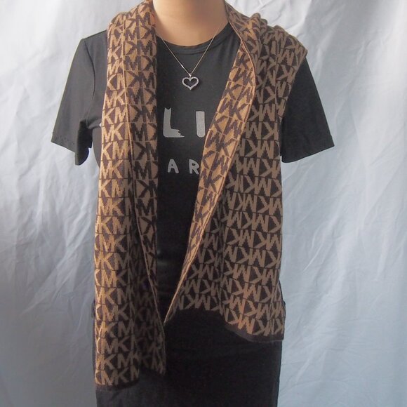 MICHAEL MICHAEL KORS Brown Knit Monogram MK Signature Logo Long Scarf Rectangle - Picture 5 of 8